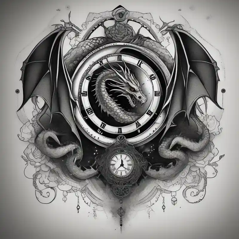 Dark cancer zodiac sign tattoo with dragon and clock on background fishing tattoos – Puntillismo, Blanco y negro